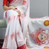 Ossm Yashree Art Linen Silver Zari Border Saree