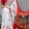 Ossm Yashree Art Linen Silver Zari Border Saree